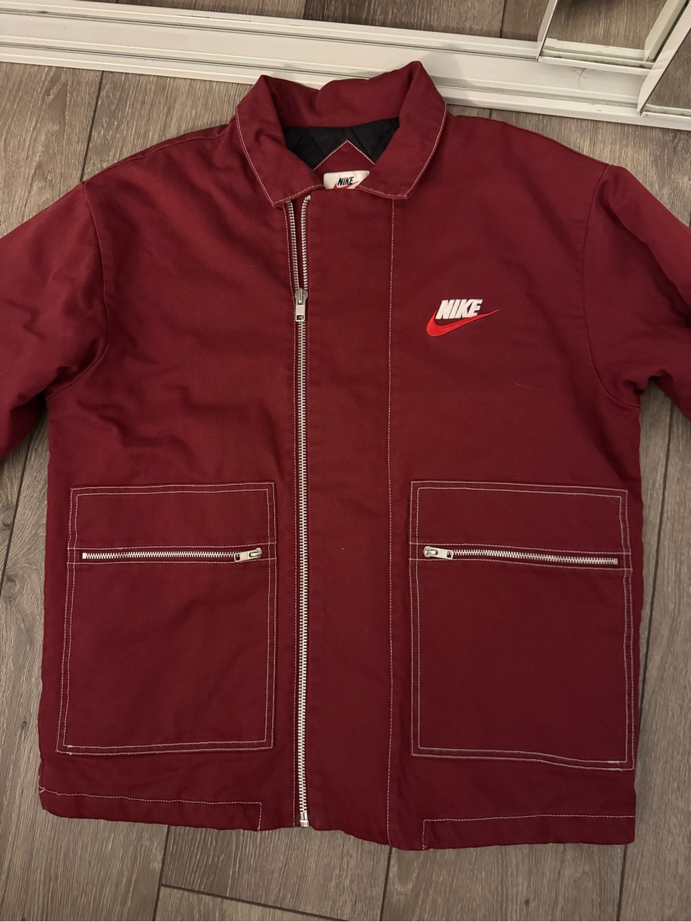 Nike Men’s Burgundy Zip-Up Shirt Jacket with White Logo